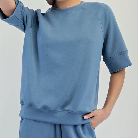 Paradise Blue Boxy Crew Neck Short Sleeve Modal Scuba fabric with long skirt set - Picture 2 of 8